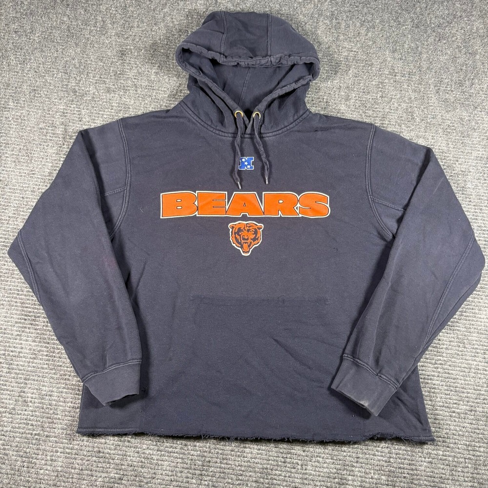 NFL Hoodie Mens L Blue Fair Chicago Bears Distressed Raw Hem Baggy y2k